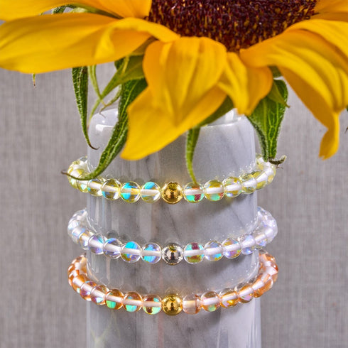 Supernova arc-en-ciel | Or | Bracelet de perles en macramé de verre Galaxy